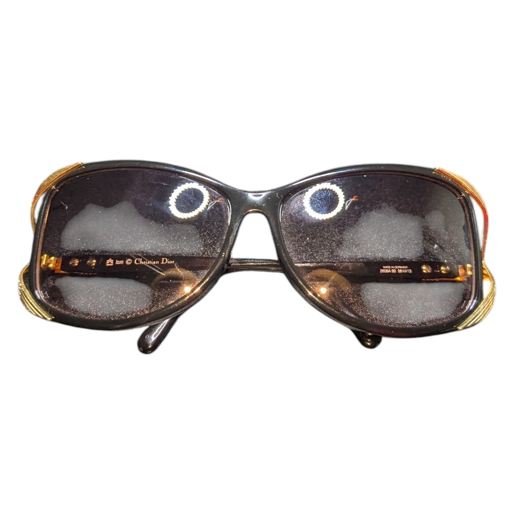 Dior | Vintage Y2K Black Burgundy Marbled Oversized Women's Sunglasses 90-58-13 - Picture 2 of 4